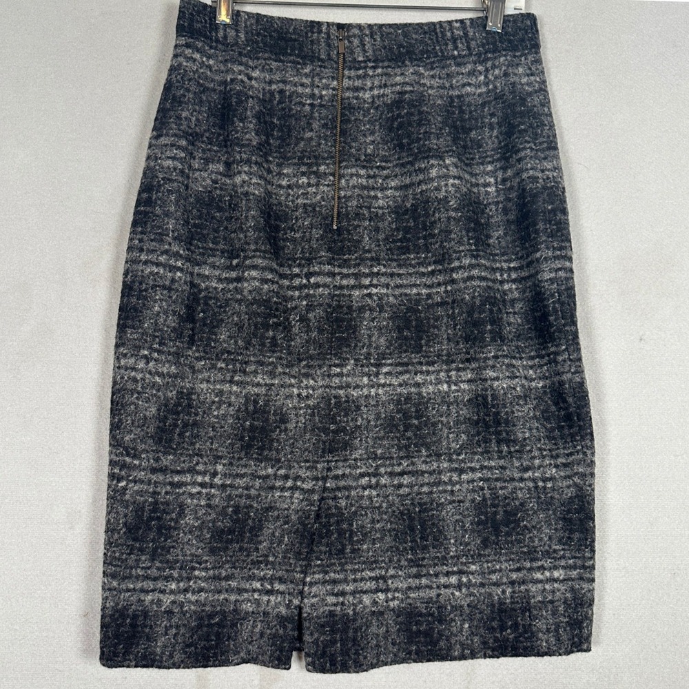 Banana Republic Wool Blend Pencil Skirt Womens 8 Grey Black Plaid Lined Back Zip
